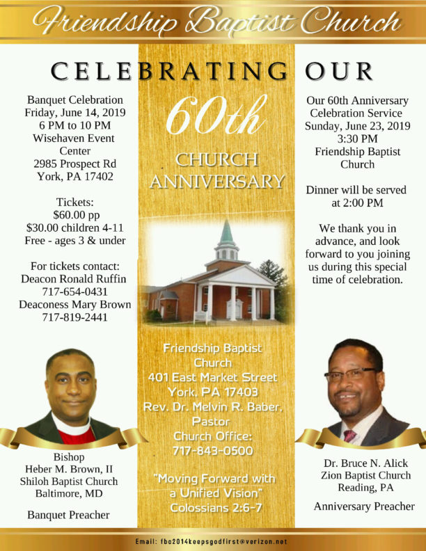 60 Church Anniversary | Friendship Baptist Church York